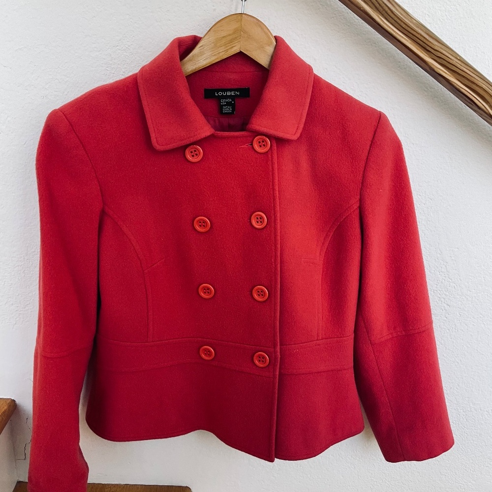 Louben Cashmere blend double-breasted short jacket, size 4, coral orange